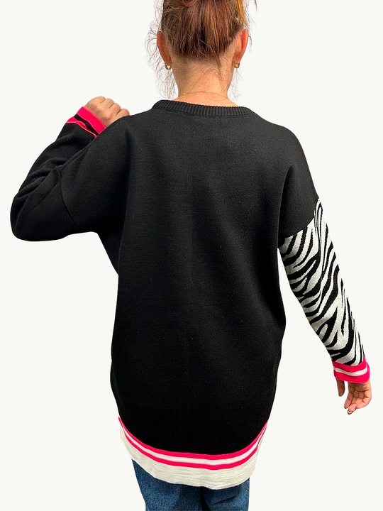 Ayollar tunikasi oversize, trikotaj, zebra naqshli, akril, yumshoq