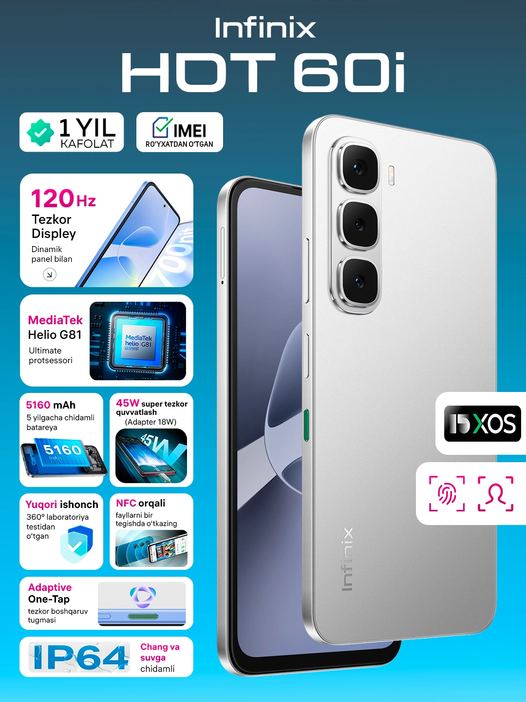 Смартфон Infinix Hot 60i, 8+8/256 ГБ за 1499000 сум со скидкой 50%. Uzum Market