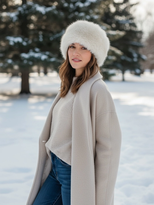 Женская панама-шапка из эко-меха — зимний тёплый головной убор, стильная модель