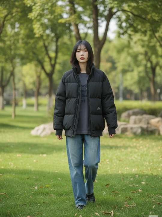 Женская утеплённая куртка, на молнии, с воротником-стойкой и трикотажными манжетами