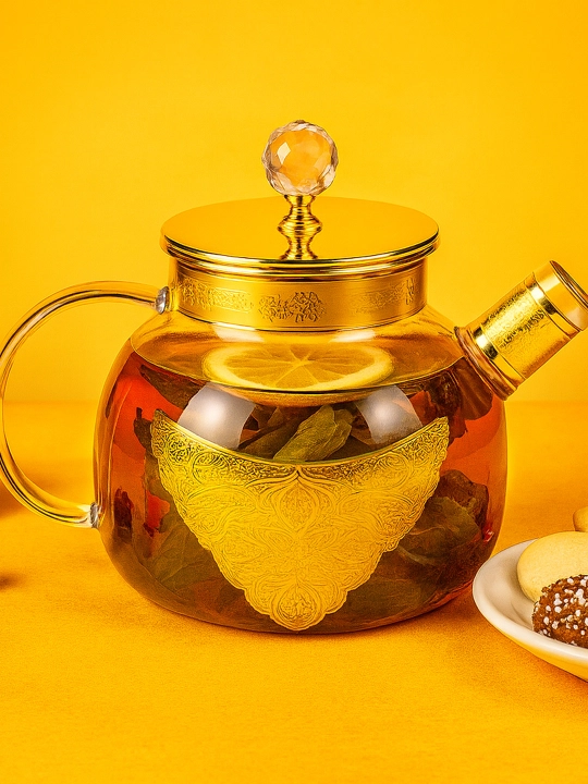 Choynak Issiqlikka chidamli shishadan yasalgan, prujinali elakli bezakli shisha choynak