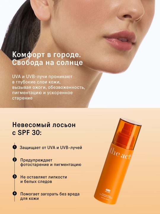 The Act SPF50 quyoshdan himoya kremi, SPF30 losyonlar va SPF15 shimmerli moy, SPF krem