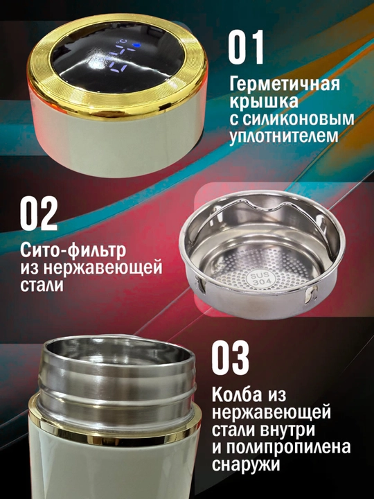 Термос с датчиком температуры, из нержавеющей стали