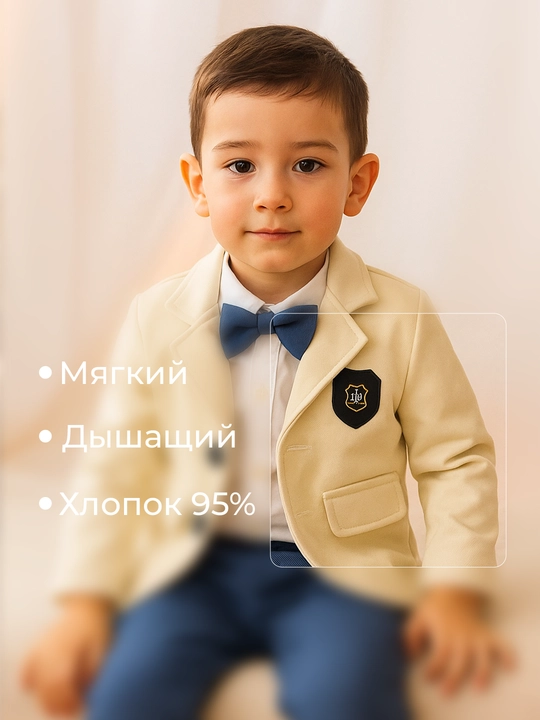 Костюм для мальчиков, 3 в 1: шерстяной пиджак, джинсы и хлопковый лонгслив