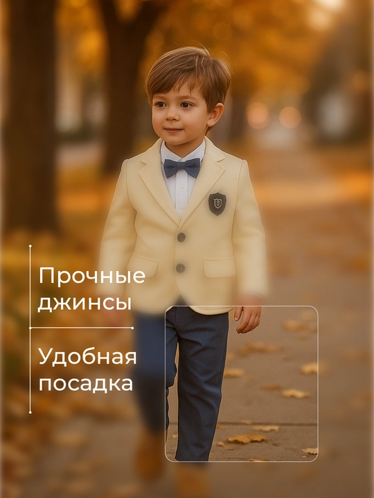 Костюм для мальчиков, 3 в 1: шерстяной пиджак, джинсы и хлопковый лонгслив