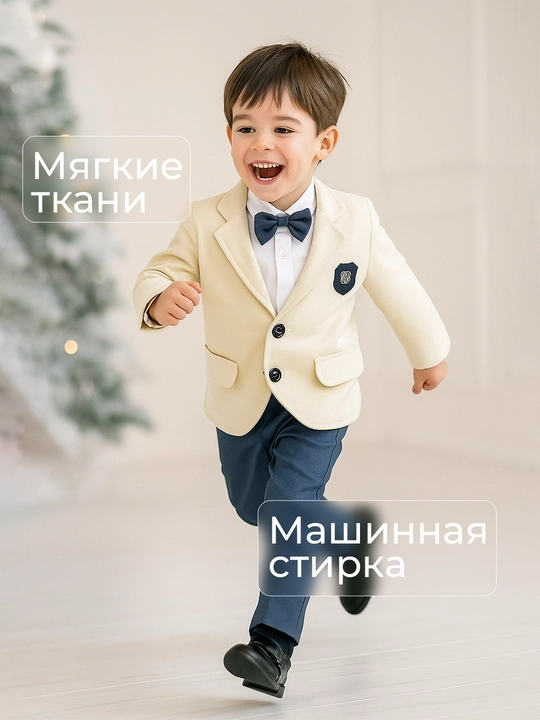 Костюм для мальчиков, 3 в 1: шерстяной пиджак, джинсы и хлопковый лонгслив