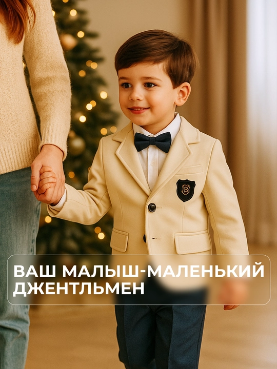 Костюм для мальчиков, 3 в 1: шерстяной пиджак, джинсы и хлопковый лонгслив