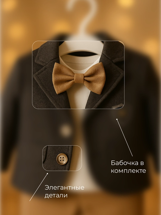 Костюм для мальчиков, 3 в 1: шерстяной пиджак, джинсы и хлопковый лонгслив