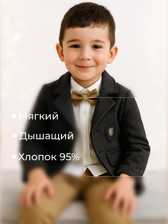 Костюм для мальчиков, 3 в 1: шерстяной пиджак, джинсы и хлопковый лонгслив