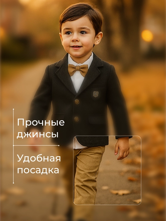 Костюм для мальчиков, 3 в 1: шерстяной пиджак, джинсы и хлопковый лонгслив