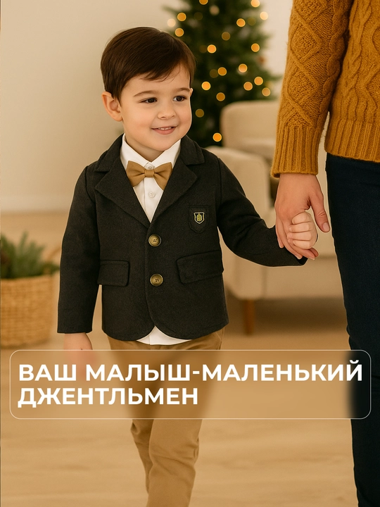 Костюм для мальчиков, 3 в 1: шерстяной пиджак, джинсы и хлопковый лонгслив
