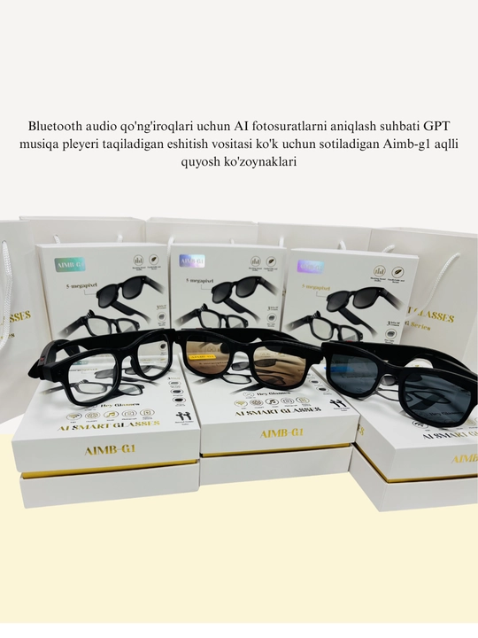 AI Smart Glasses -( 3 xil shishasi Oq-Qora,Jigarrang ),video olish, FH HD,16 GB hotira