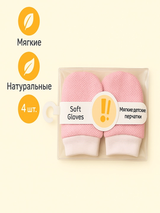 Антицарапки для новорождённых, 2 пары (4 шт) — мягкие, хлопковые - 