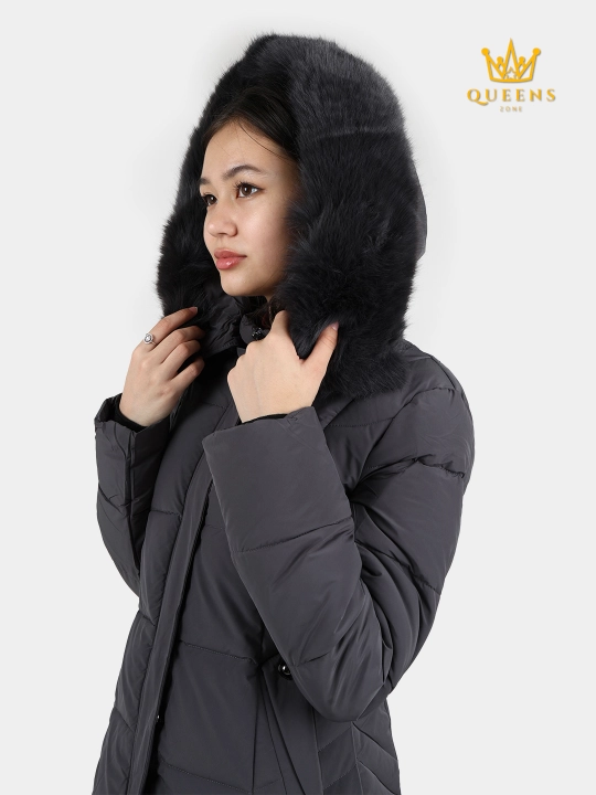 Ayollar uzun kurtkasi, qishki, issiq, kapyushonli, 4XL gacha