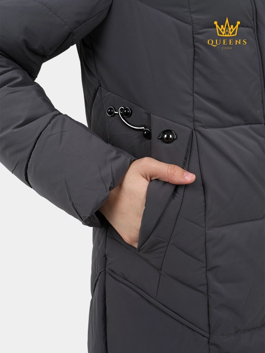 Ayollar uzun kurtkasi, qishki, issiq, kapyushonli, 4XL gacha