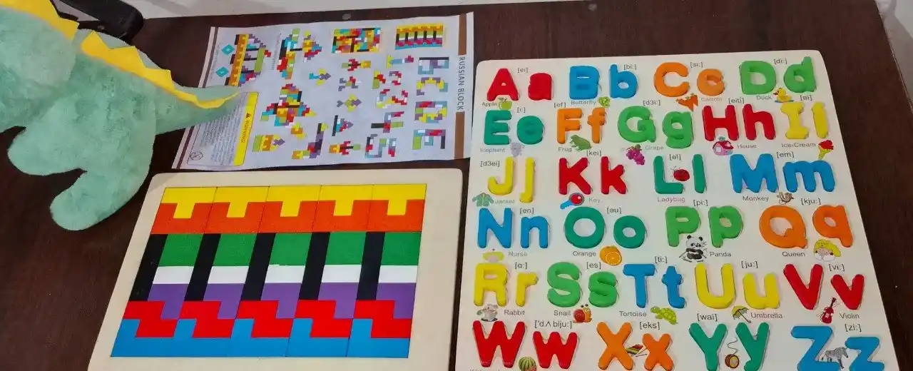Ta'limiy yog'och jumboq o'yini Tangram, magnitli, tangram vazifalar bilan, tetris