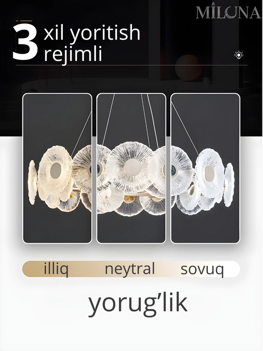 Lyustra LED osma, mehmonxona, oshxona va yotoqxona uchun, 3 xil yoritish rejimi bilan