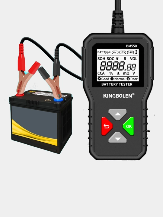 Kingbolen BM550 akkumulyator testeri (6V/12V/24V, 100–2000 CCA, 2Ah–220Ah)