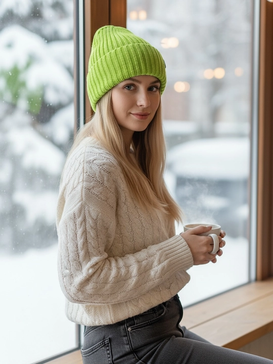 Beanie ayollar to‘qima qalpog‘i, bezakli tugmali issiq va yumshoq, qishki bosh kiyim