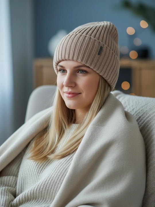 Beanie ayollar to‘qima qalpog‘i, bezakli tugmali issiq va yumshoq, qishki bosh kiyim