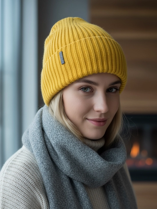 Beanie ayollar to‘qima qalpog‘i, bezakli tugmali issiq va yumshoq, qishki bosh kiyim