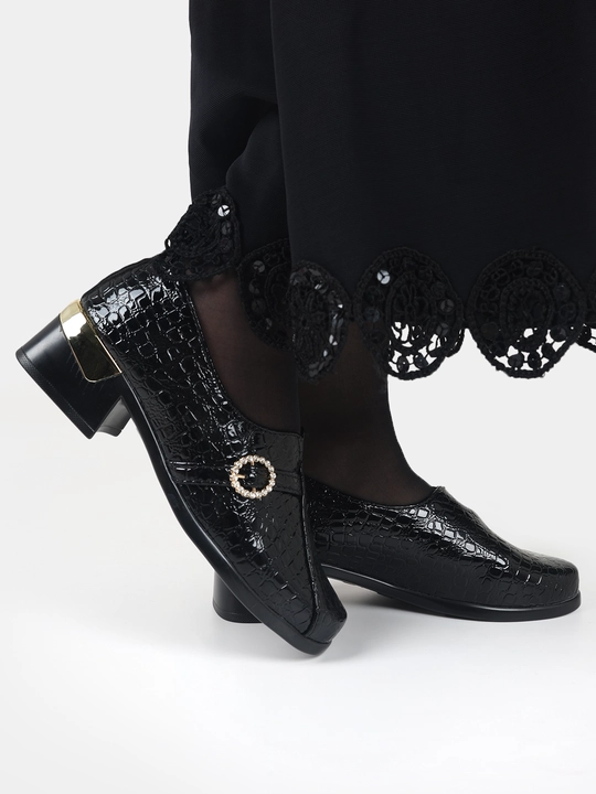 Ayollar poyabzali Sling Black Stiletto - barqaror poshnali zamonaviy poyabzal, nachos yo'q