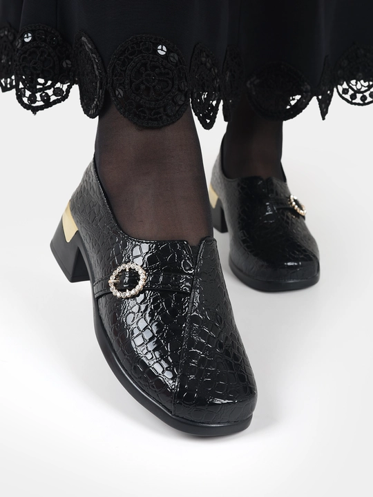 Ayollar poyabzali Sling Black Stiletto - barqaror poshnali zamonaviy poyabzal, nachos yo'q