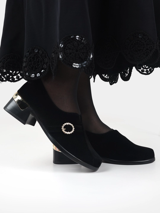 Ayollar poyabzali Sling Black Stiletto - barqaror poshnali zamonaviy poyabzal, nachos yo'q
