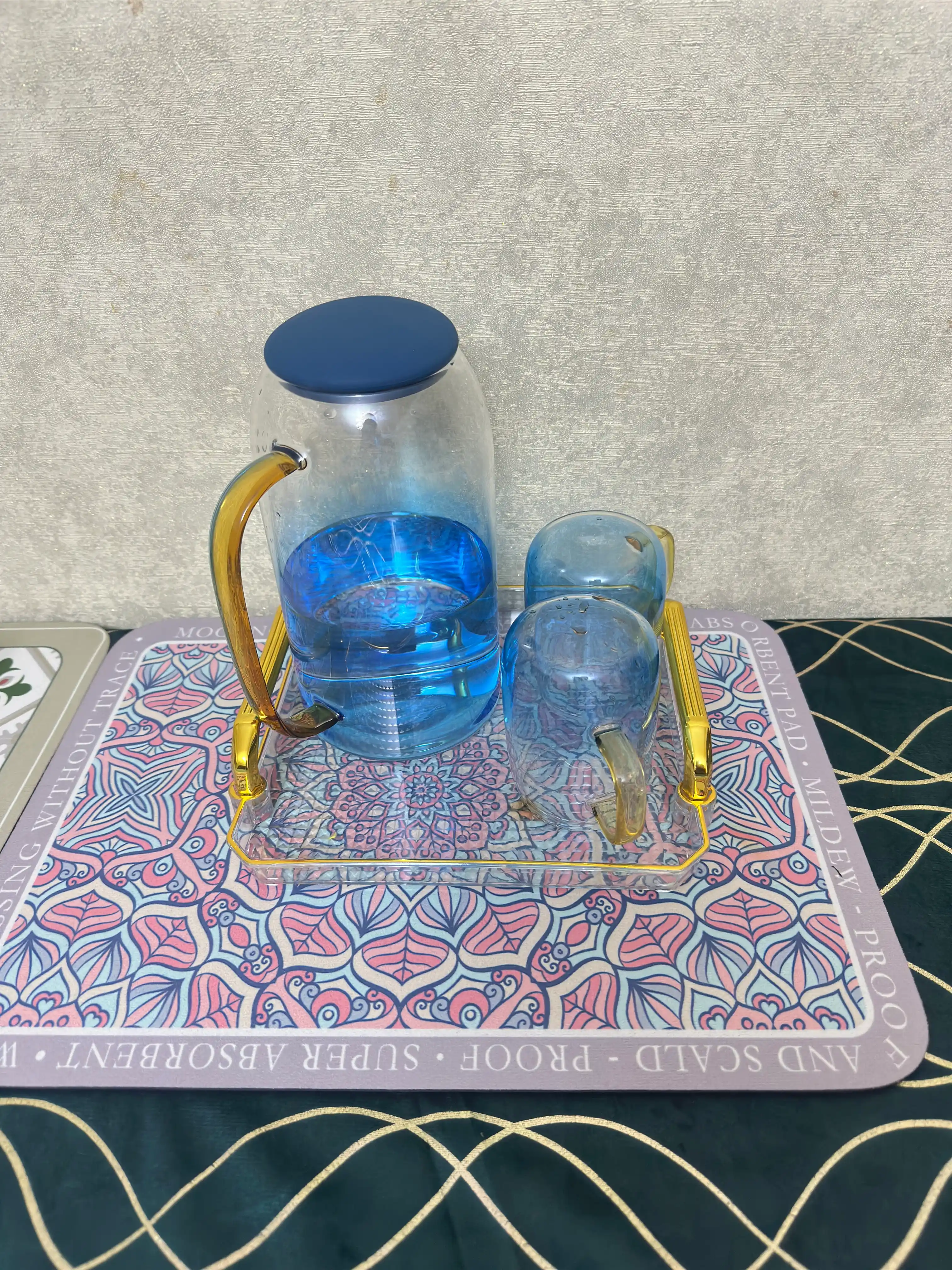To‘plam Grafin va stakan, 5 dona va 3 dona, shisha, silikon qopqoqli sovg'a uchun to'plam