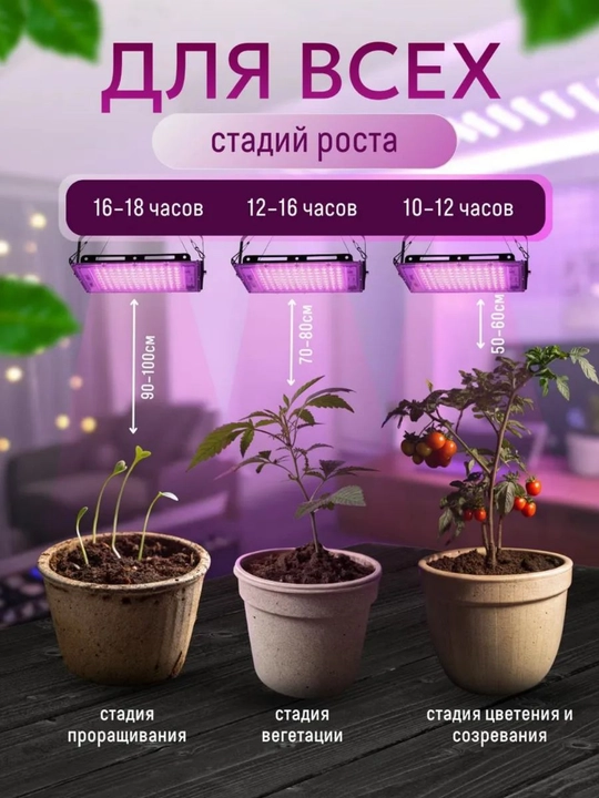 Фитолампа для растений. Фитопрожектор. Полный спектр. 50/100/200/300Вт 50/96/144/216LED