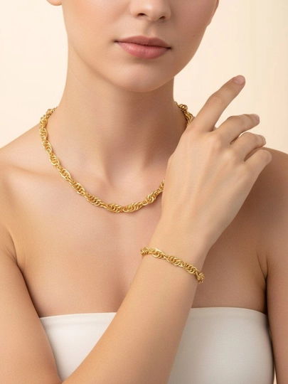 Набор цепочка и браслет в стиле Messika, Bvlgari, Van Cleef Xuping-Cartier — NOZE01-CHANELL-БЕЖЕВ