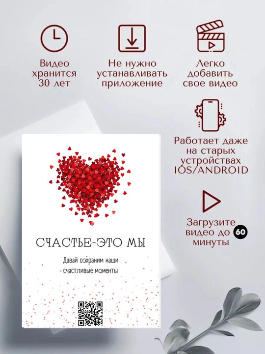 Jonlanadigan otkritka video bilan — shaxsiy sovg‘a, sovg‘a uchun AR otkritka QR-kod bilan
