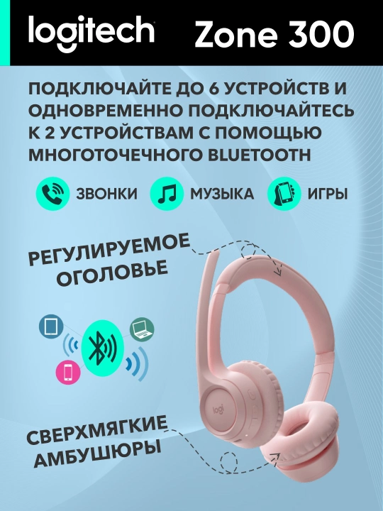 Logitech Zone 300 simsiz quloqchinlari, kompyuter, call-markaz, qo‘ng‘iroqlar, musiqa uchun