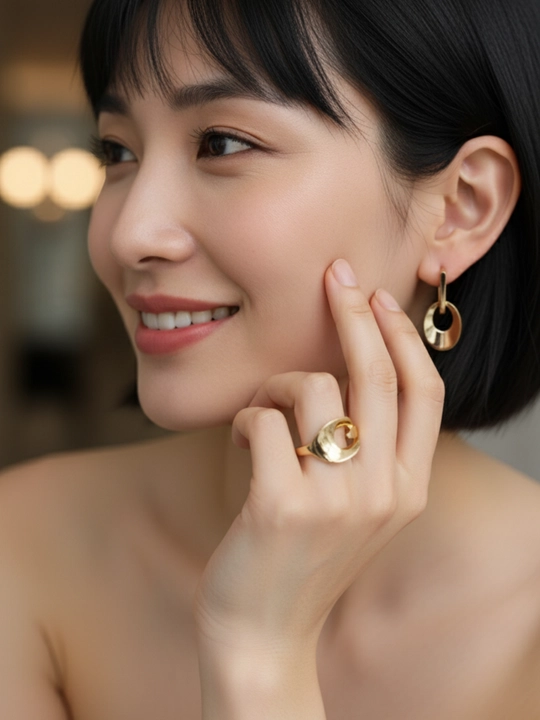 Золотое кольцо и серьги комплект, золото 585 пробы, 7.12 г, модель D03K, DIAMOND - 
