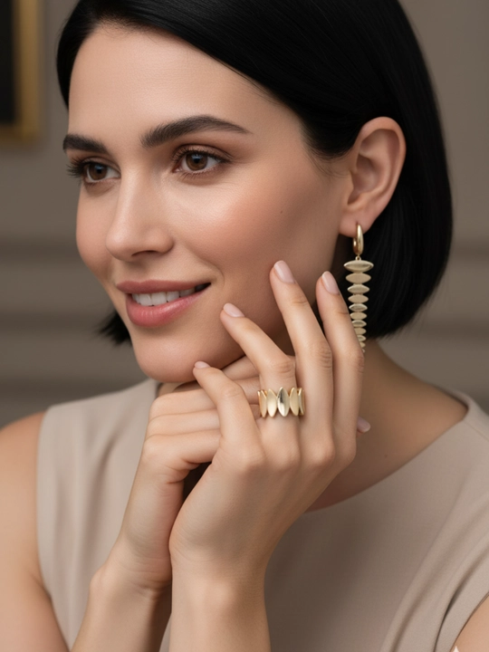Золотое кольцо и серги комплект, золото 585 пробы, 9.05 г, модель D14K, DIAMOND - 
