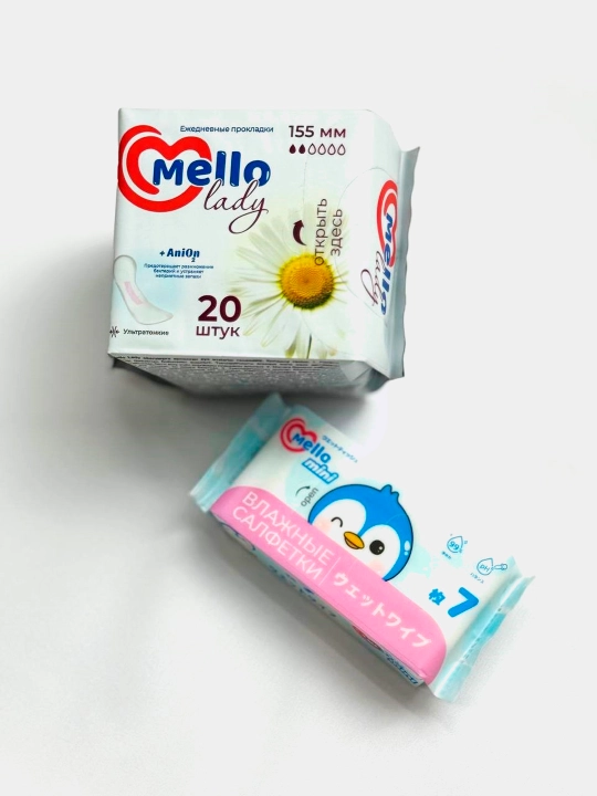 Женские гигиенические прокладки Mello lady 20, размер 155мм + влажные салфетки Mello 1 шт - 