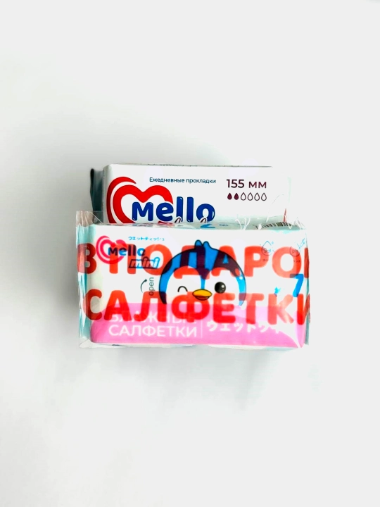 Mello lady 20 ayollar gigiyena qistirmalari, o‘lchami 155 mm+Mello nam salfetkalari 1 dona