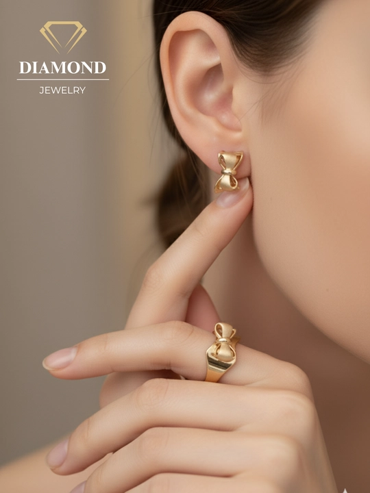 Ayollar uchun oltin uzuk va zirak to'plami, tilla 585 proba, 8.6 g, D27K model, DIAMOND