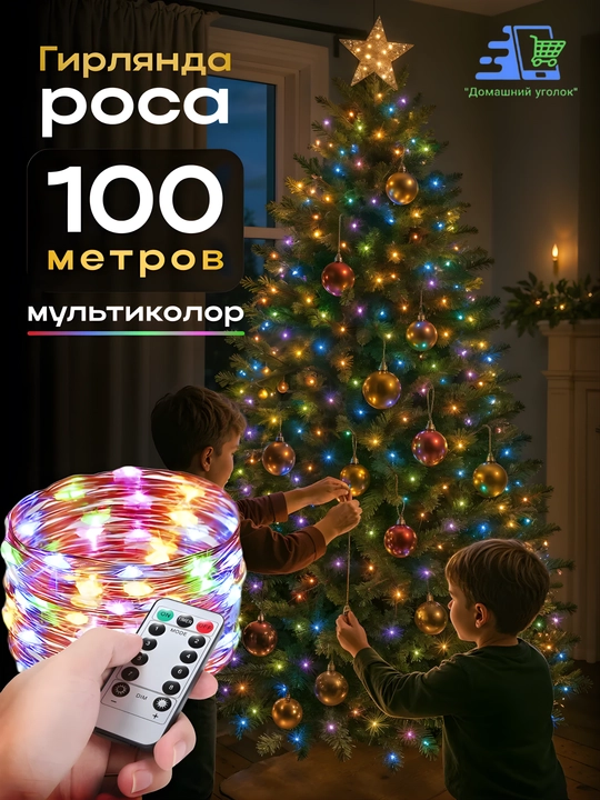 Гирлянда роса универсальная с пультом, 50 / 100 / 200 м, LED гирлянда, 8 режимов