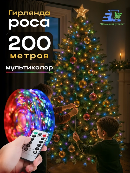 Гирлянда роса универсальная с пультом, 50 / 100 / 200 м, LED гирлянда, 8 режимов