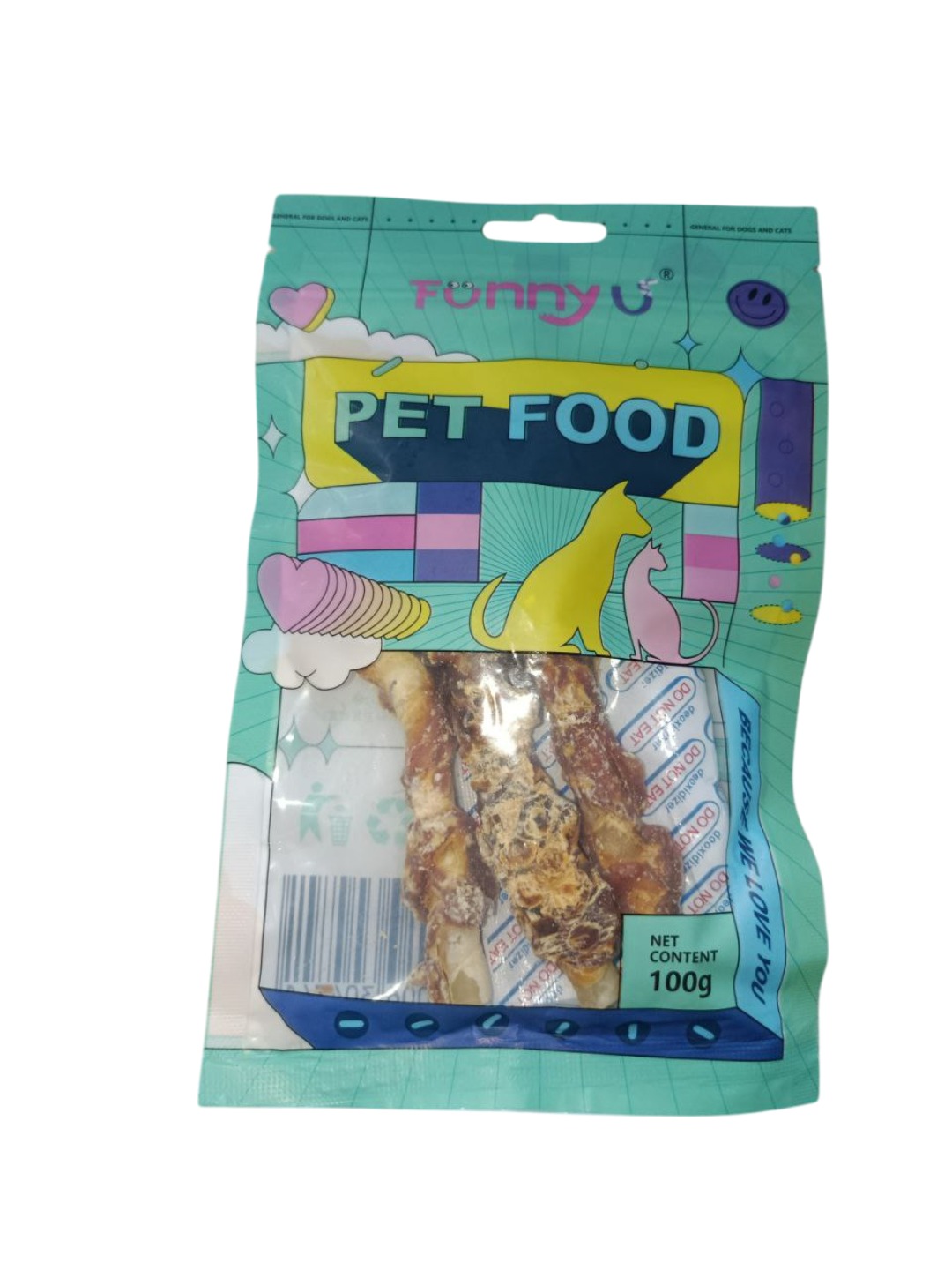 Itlar uchun ozuqa, shirinliklar, tovuq go‘shti, pishloq va tayoqchalar, 100 g - 