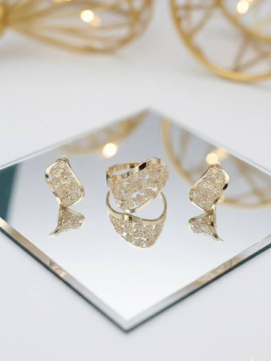 Золотое кольцо и серги комплект, золото 585 пробы, 6.5 г, модель D29K, DIAMOND