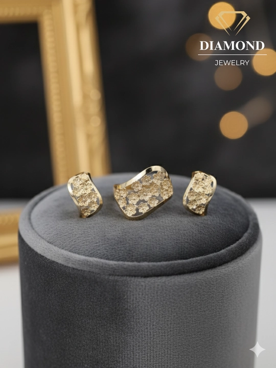Золотое кольцо и серги комплект, золото 585 пробы, 6.5 г, модель D29K, DIAMOND