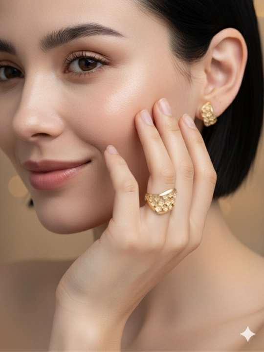 Золотое кольцо и серги комплект, золото 585 пробы, 6.5 г, модель D29K, DIAMOND