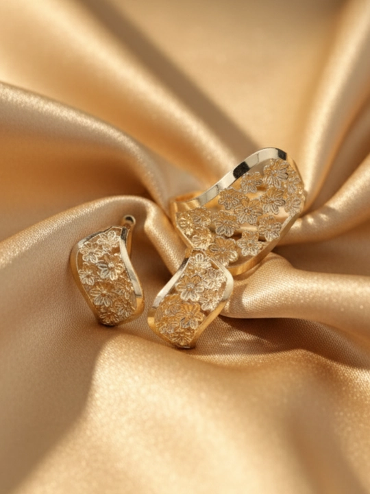 Золотое кольцо и серги комплект, золото 585 пробы, 6.5 г, модель D29K, DIAMOND