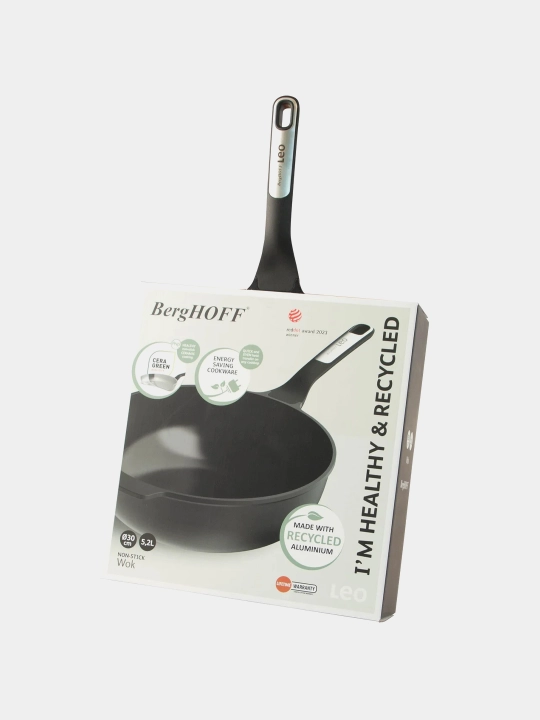 Вок BergHOFF Phantom, антипригарный, переработанный алюминий, чёрный, 30 см