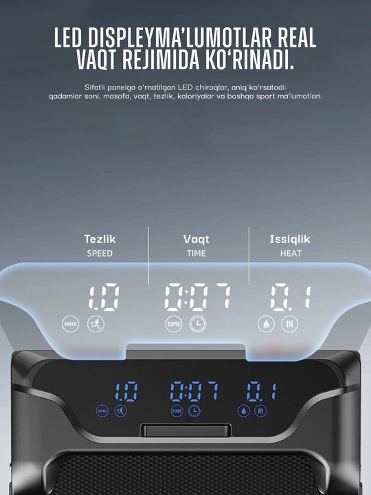Elektron yugurish yo‘lagi — buklanadigan, tezlik sozlanadi, ekranli model