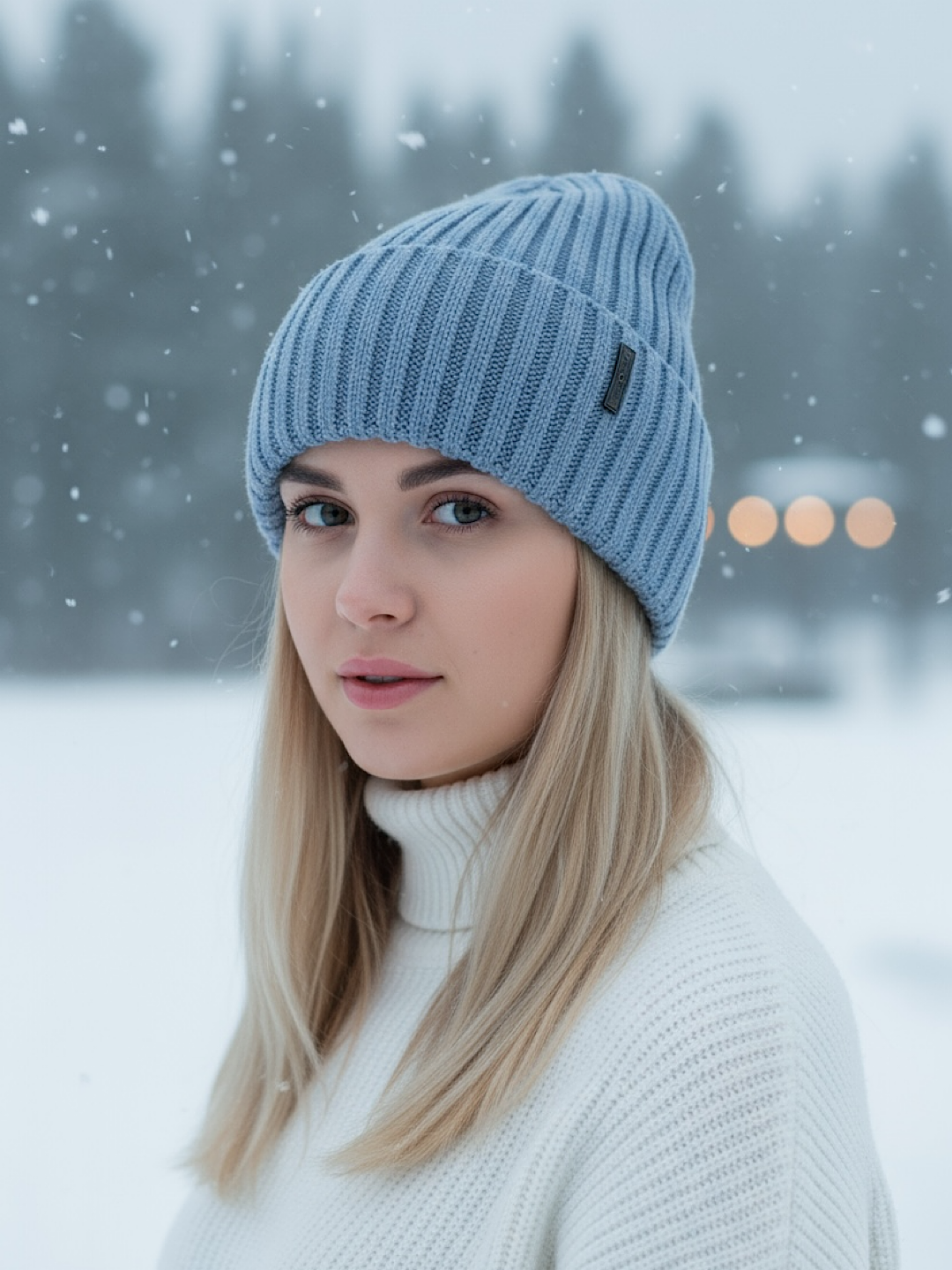 Женская вязаная шапка Beanie с декоративной пуговицей тёплый и мягкий зимний головной убор - 