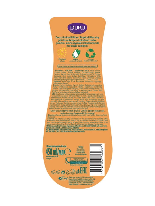 Dush uchun gel Duru Limited Edition Tropical Bliss, 450 ml