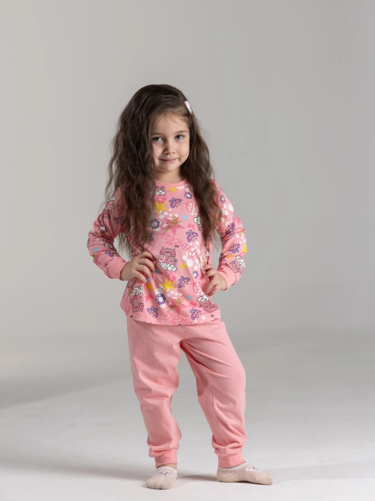 Qizlar uchun paxtadan tikilgan, uzun yengli pijama - 